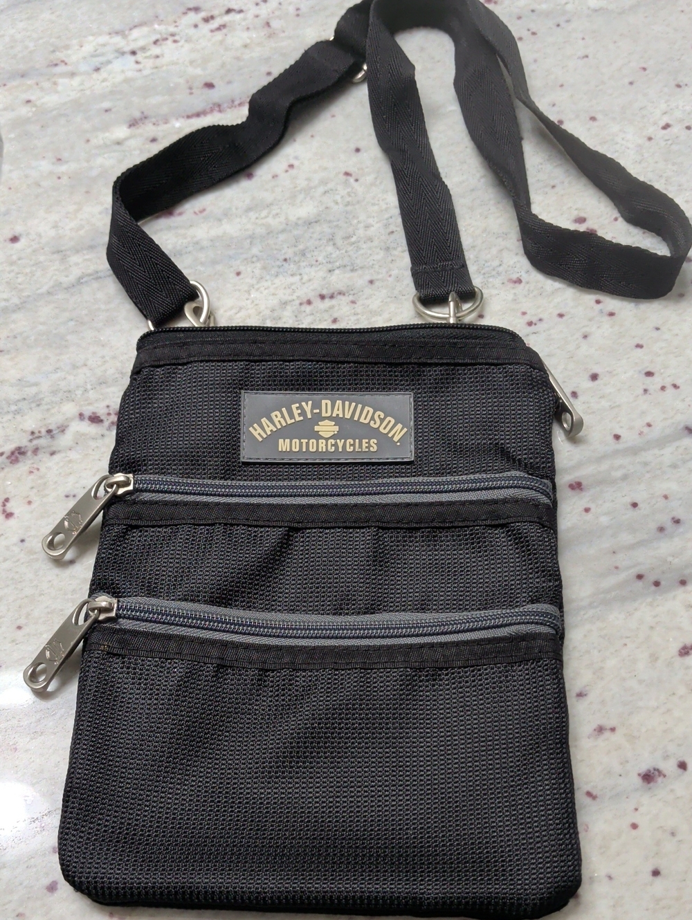 Harley-Davidson Black Nylon Crossbody Belt Bag with Silver Zippers